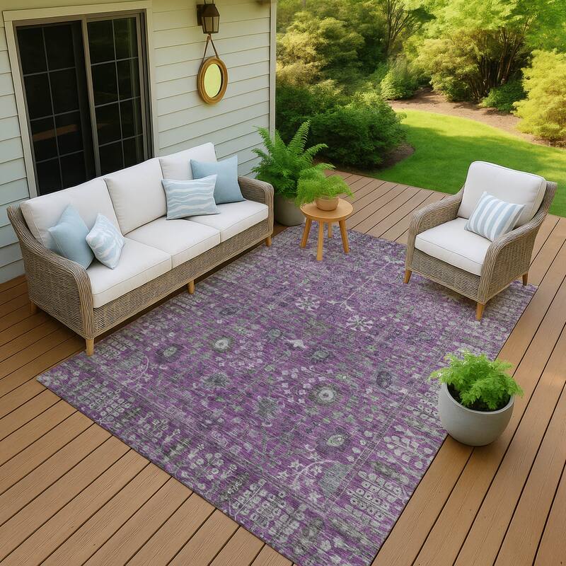 Machine Washable Indoor/ Outdoor Traditional Classic Chantille Rug - Purple - 8' x 10'