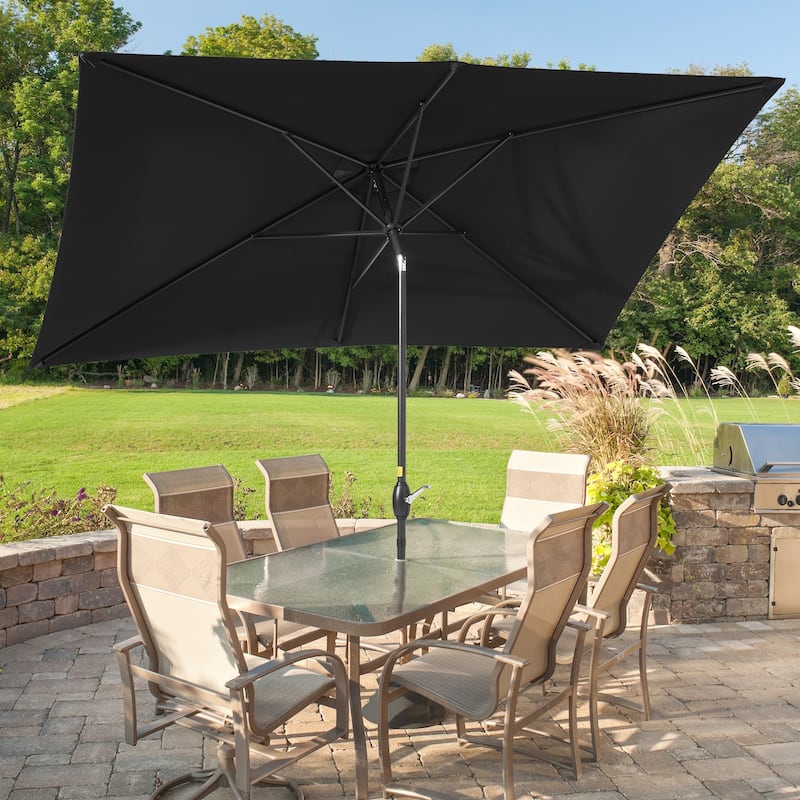 BONOSUKI Aluminum 10 x 6.5ft Patio Market Umbrella,Tilt and Crank - Black