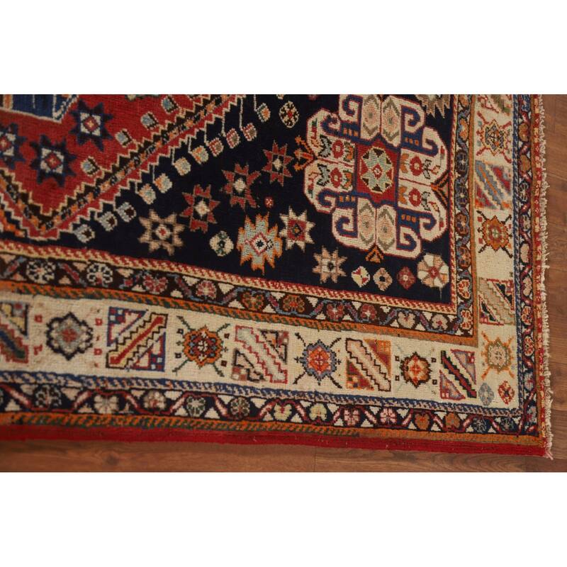 Vegetable Dye Shiraz Kashkoli Persian Vintage Rug Handmade Wool Carpet - 5'2"x 7'9"