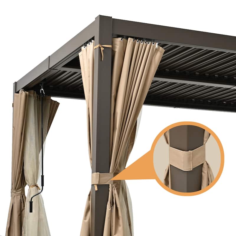 10 ft. x 13 ft. Aluminum Louvered Pergola with Adjustable Roof and Curtains