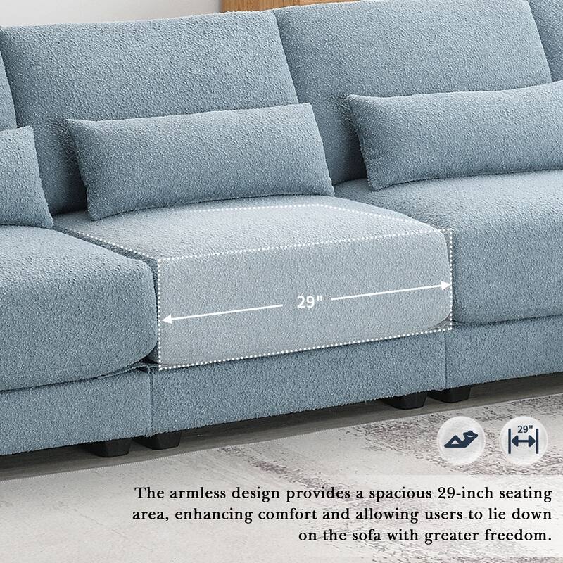 Blue 120" L-Shaped 4 Seater Sectional Sofa with Reversible Chaise and 4 Waist Pillow, Armless Design for Space-Saving Comfort