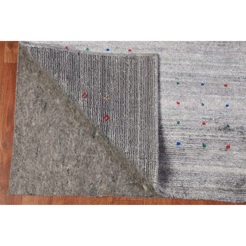Hand Knotted Oriental Viscose Silk Carpet Tribal Stripe Greys & Charcoal Gabbeh Area Rug - 9' 10'' X 7' 10''