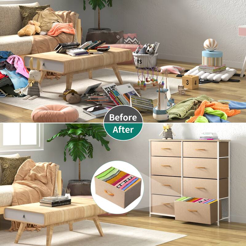 Modern Wide Dresser Storage Tower with 8 Drawers