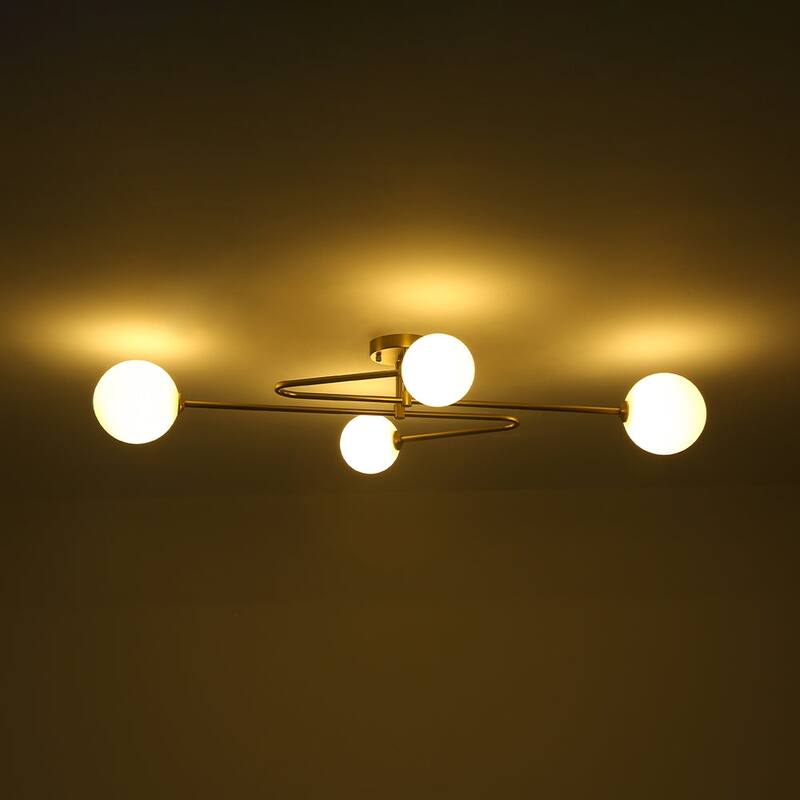 Mid-Century Opal Glass Globe Sputnik Semi Flush Mount Light