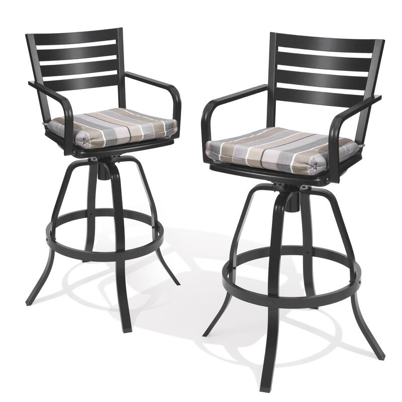 Outdoor Patio Swivel Aluminum Bar Stools Dining Chairs with Sunbrella Cushion - MILANOCHAR - 2-Piece