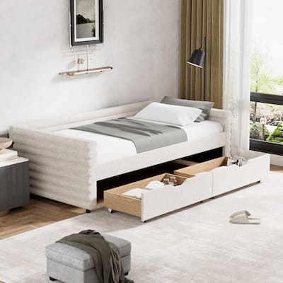 Ouyessir Modern Upholstered Tufted Daybed with Trundle & Drawers