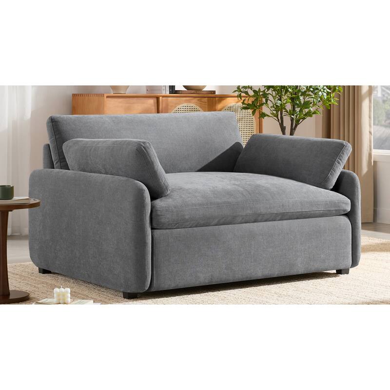 Roomfitters 50" Oversized Chenille Accent Chair, Wide Deep Seat Single Sofa, Modern Upholstered Lounge Chair with Pillows