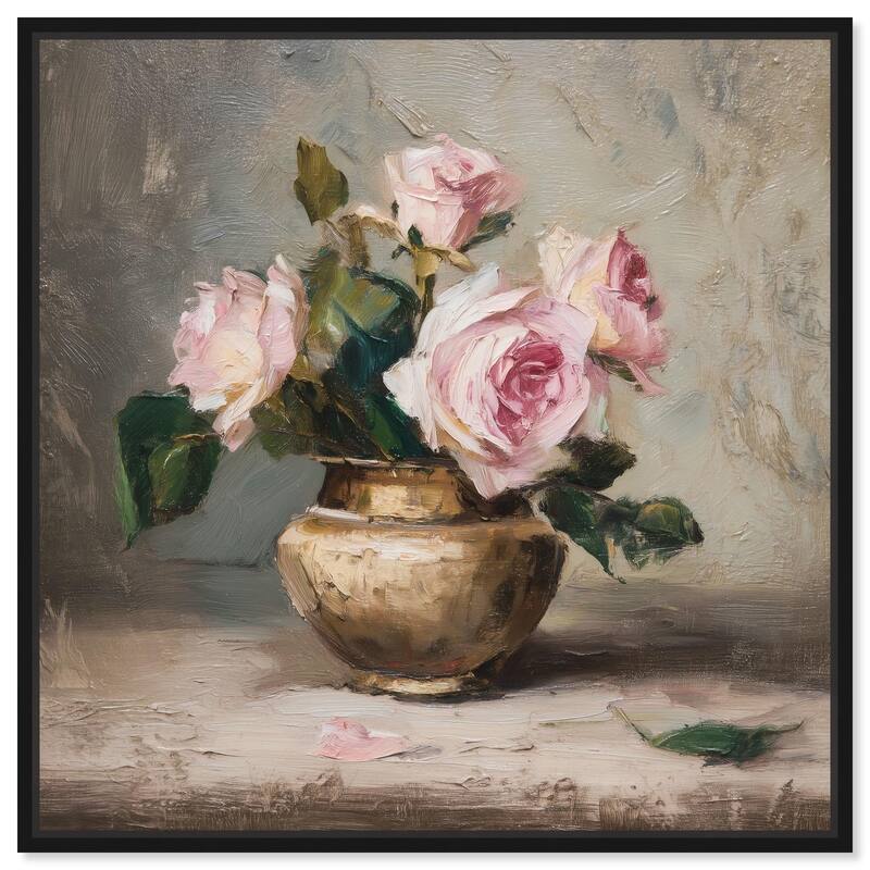 Pink Petals and Brass Canvas by Art Remedy - Black - 30" x 30"