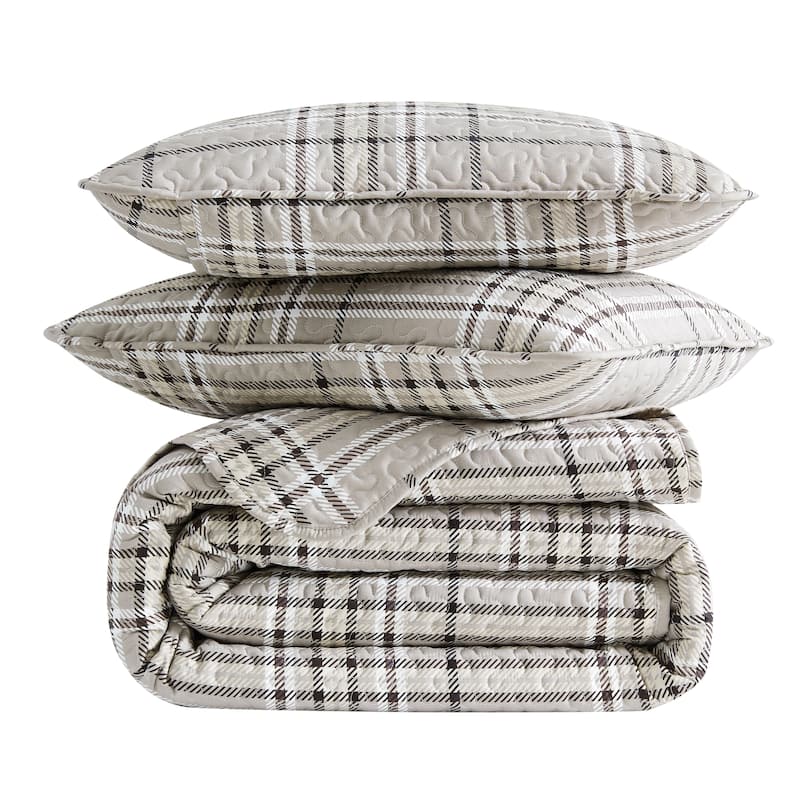Vilano Choice Ultra-Soft Plaid 3-piece Quilt and Sham Set