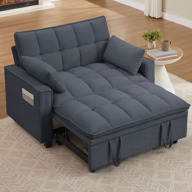 48.03" Pin Striped Fabric 3 in 1 Convertible 2 Seater Sleeper Sofa Bed - Dark Grey