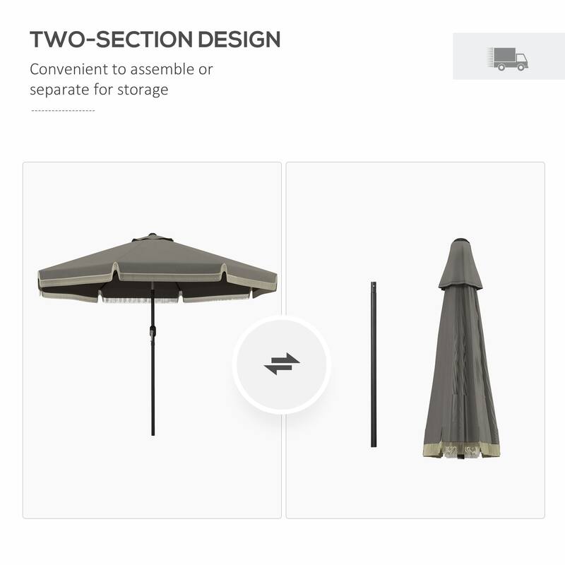Outsunny 9ft Patio Umbrella with Push Button Tilt and Crank, Ruffled Outdoor Market Table Umbrella with Tassles and 8 Ribs