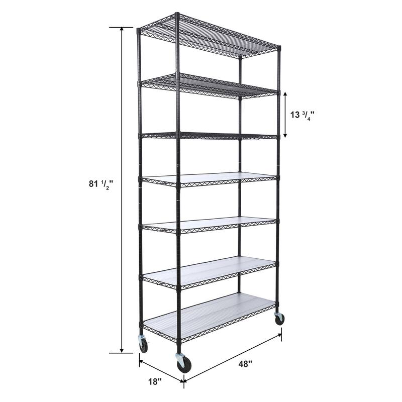 7 Tier Metal 2450lbs Heavy Duty Adjustable Storage Rack with Wheels