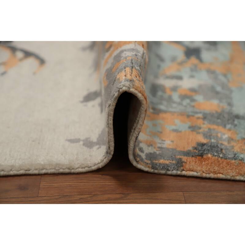 Hand Knotted Oriental Viscose Silk Carpet Modern Animal Pictorial Multi-Colored Abstract Area Rug - 7' 10'' X 4' 11''