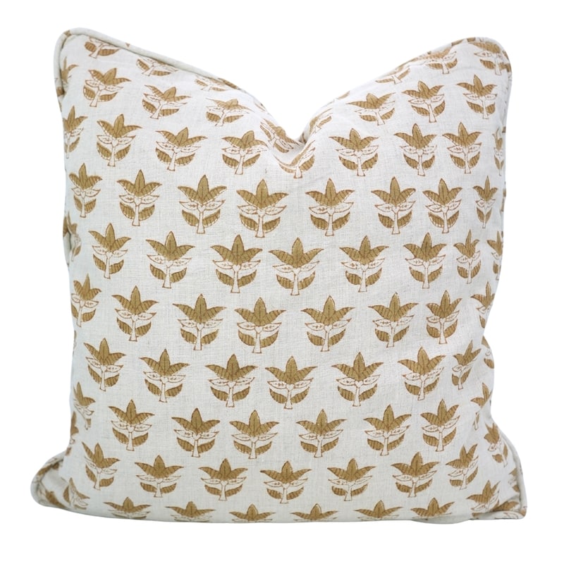 Fabdivine Handmade Floral Block Print Soft Pure Linen Fabric Pipine Pillow Cover Decorative Cushion Case