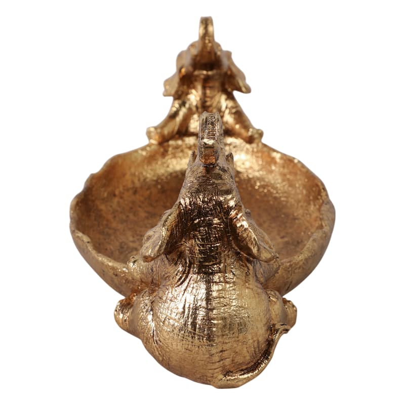 Resin Decorative Bowl Elephant Figurine Accents Glam Finish - 5" Gold - 13.5" x 6" x 5"
