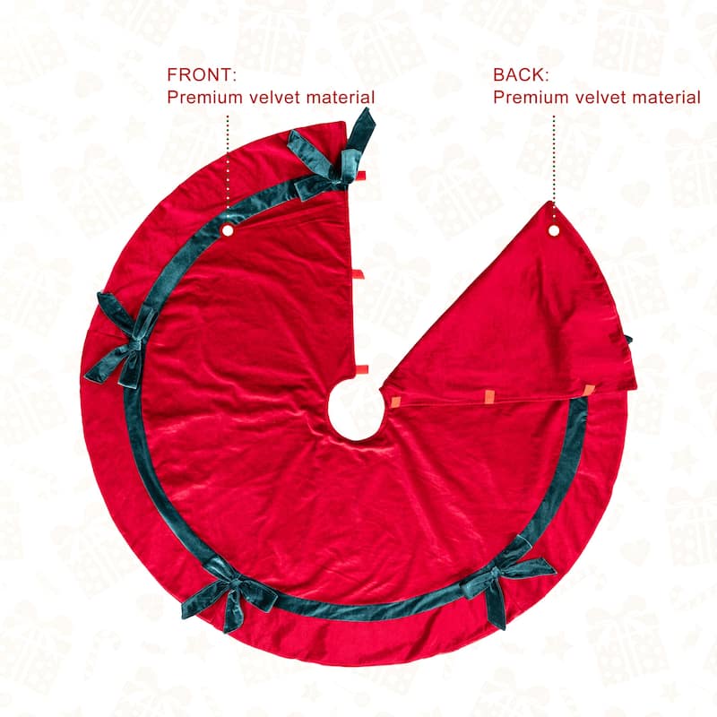 Glitzhome 48"D Red Velvet Christmas Tree Skirt with Bows - 48" D