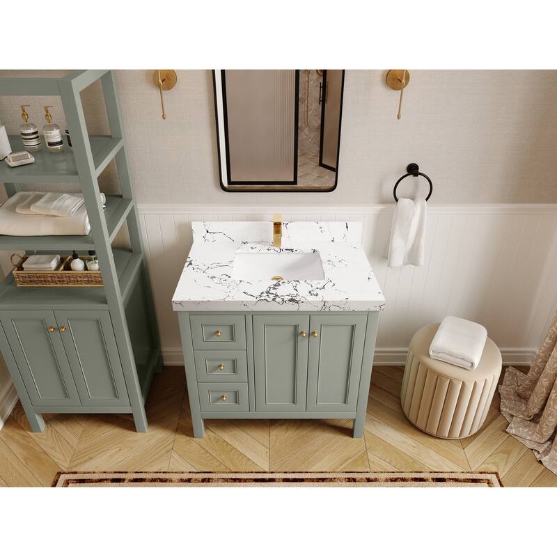 Willow Collections 36 in. W x 22 in. D Nashville Center Right Sink Bathroom Vanity with Countertop - 2"Viola Night - Evergreen