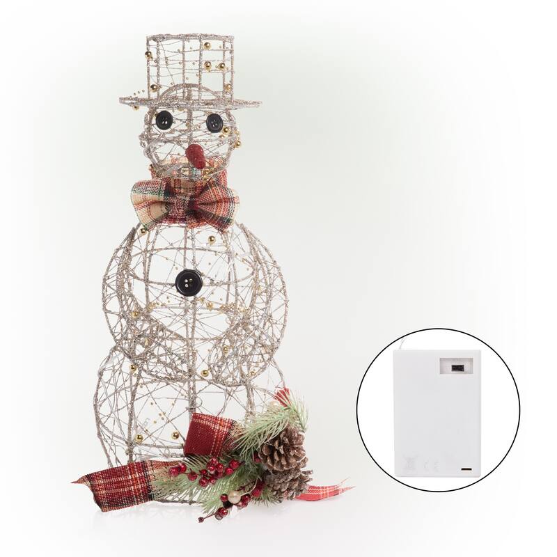 Alpine Corporation Gold Wire Holiday Décor Snowman with Warm White LED Lights