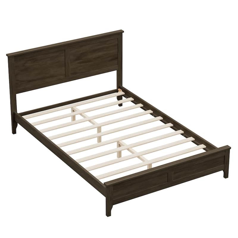 Modern Solid Wood Full Size Platform Bed with Sturdy Wooden Slats Support