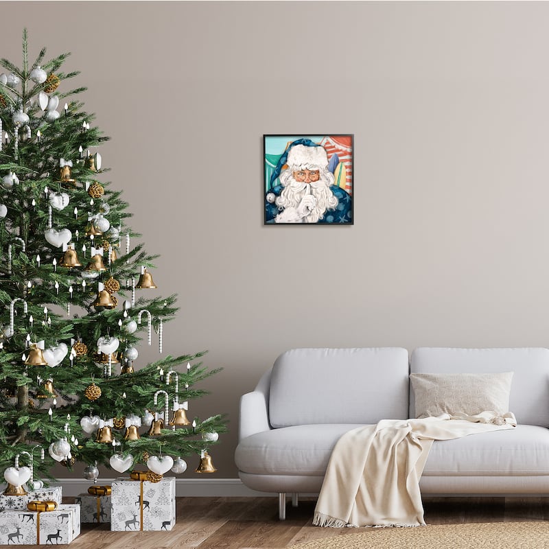 Stupell Nautical Santa Claus Quiet Hand Gesture Beach Tents Framed Wall Art