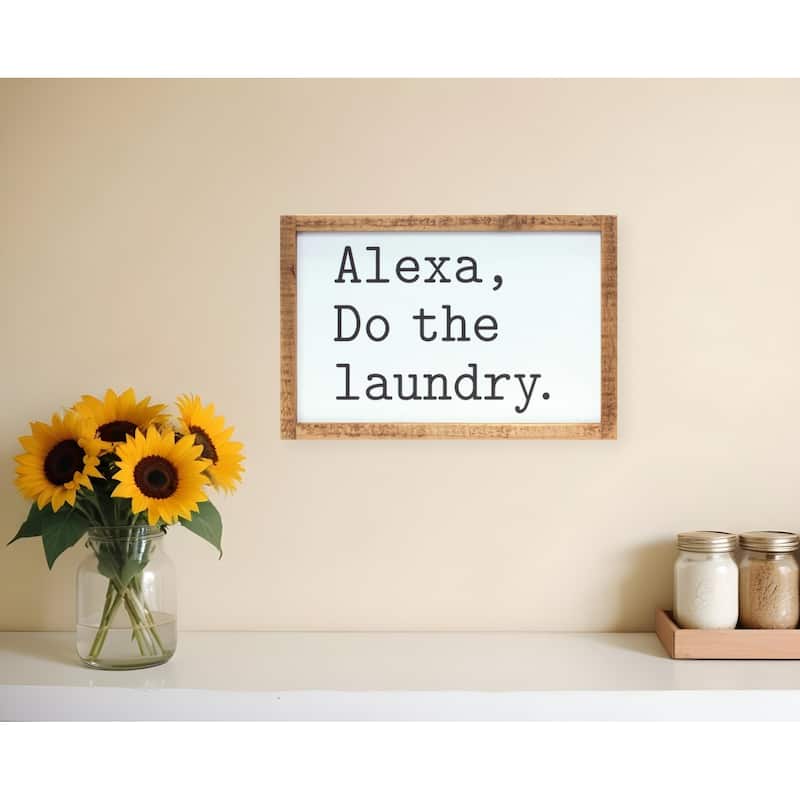 HomeRoots 8" X 12" White And Black Alexa Do The Laundry Wood Wall Decor - White/Black - 12 in. x 8 in.  x 0.75 in.