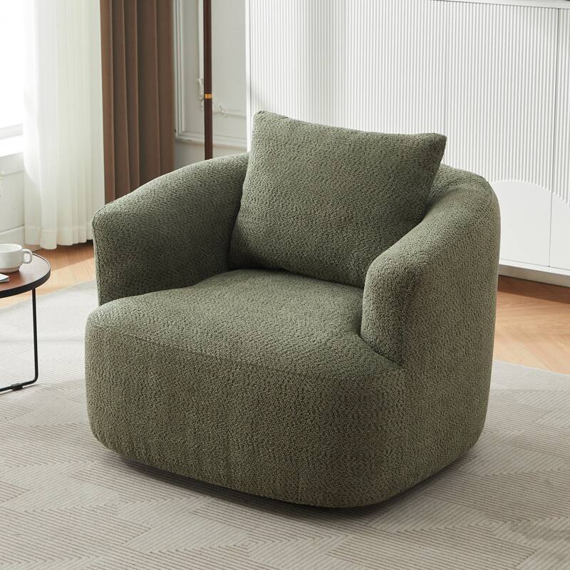 360° Swivel Chair, 38.2" Accent Chair Sofa, Upholstered Swivel Barrel Sofa Chair with a Throw Pillow for Living Room, Bedroom