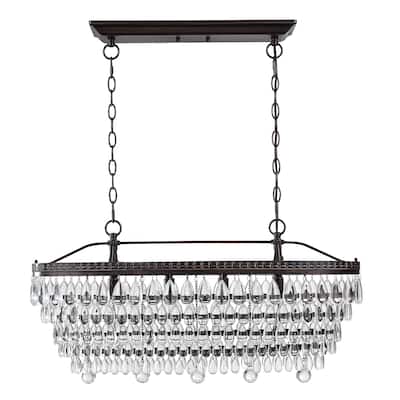 4-Light Indoor Glass Retro Pendant light Statement Tiered Chandelier with Crystal Accents