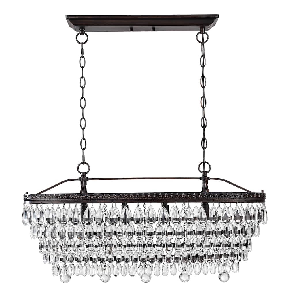 4-Light Indoor Glass Retro Pendant light Statement Tiered Chandelier with Crystal Accents