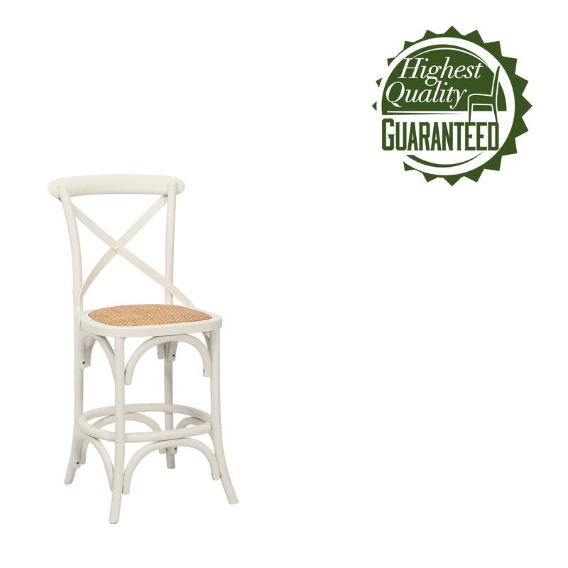 Porthos Home Ziva Counter Stools Set of 2, Elm Wood with Woven Rattan