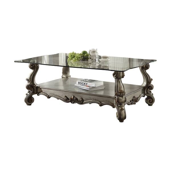 slide 3 of 2, ACME Versailles Antique Platinum & Clear Glass Coffee Table N/A