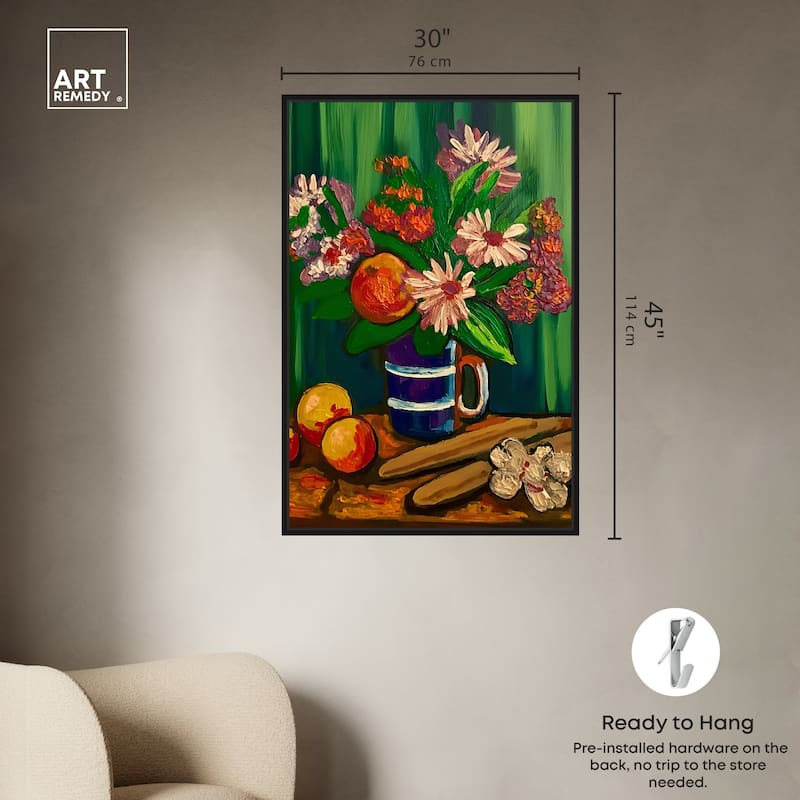 Art Remedy Floral Vase And Fruits Framed Flowers In Vase Paintings