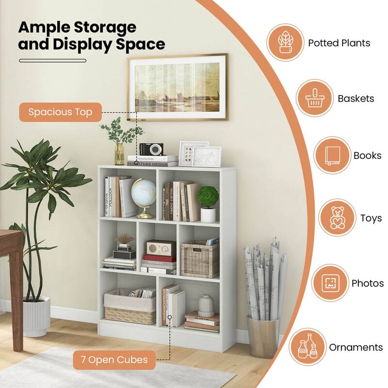 Costway 7-Cube Bookcase for Kids 41" Wooden Toy Storage Organizer - See Details