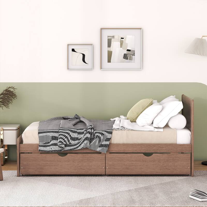 Modern Design Wooden Platform Bed Frame with Trundle