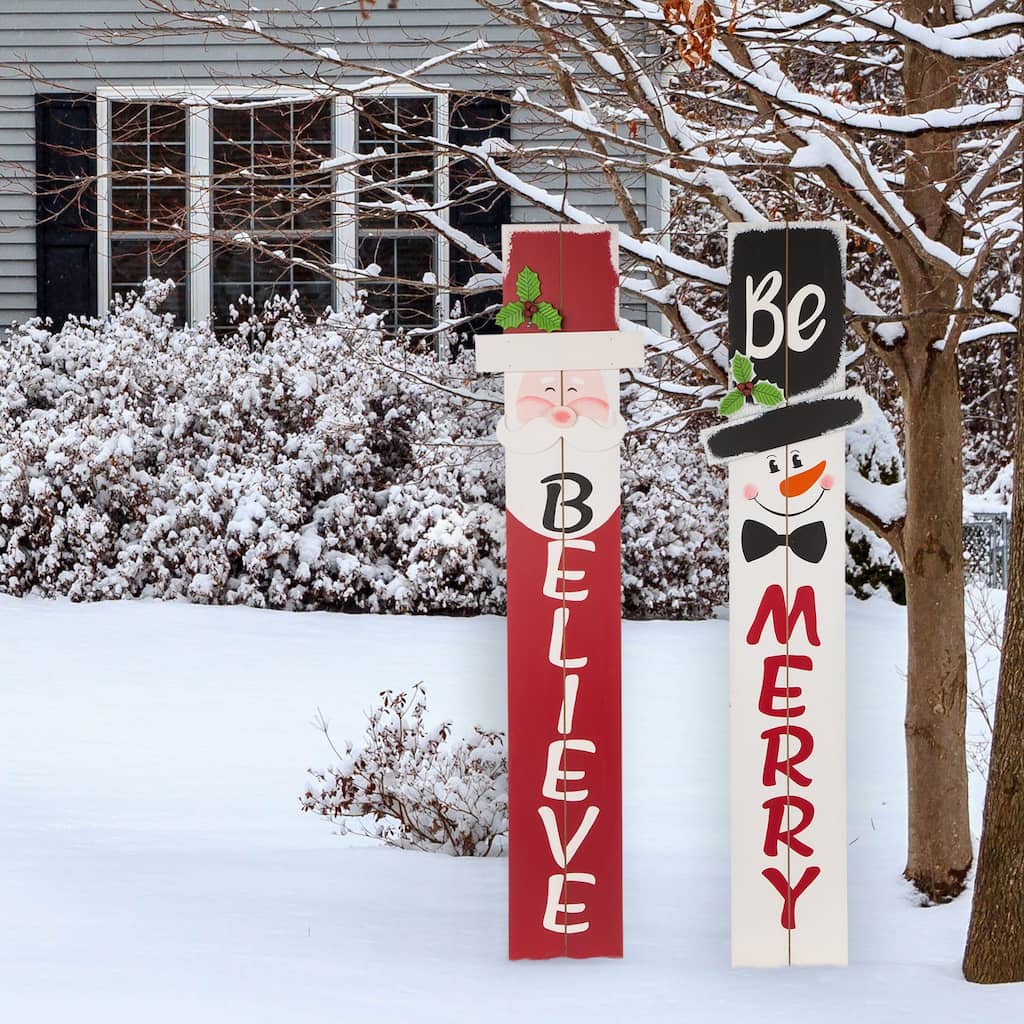 Glitzhome Christmas Wooden 42-inch Santa / Snowman Porch Sign
