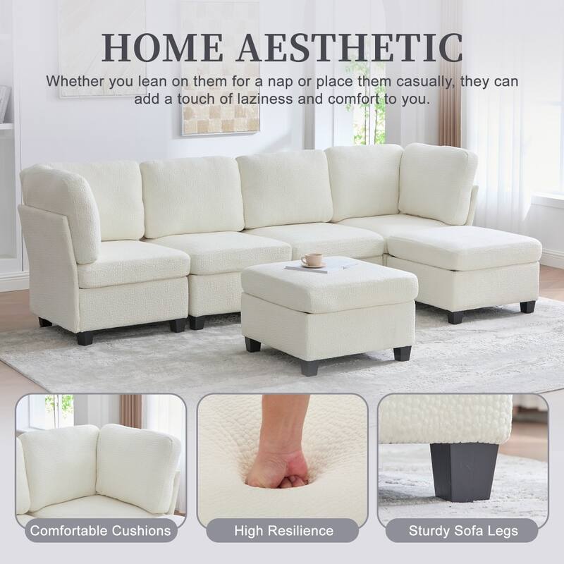 Freely Combinable Convertible Modular Sectional Sofa with Storage Ottomans