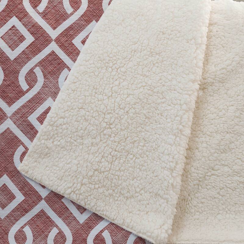 Premium Machine Washable Modern Scroll Sherpa Throw Blanket