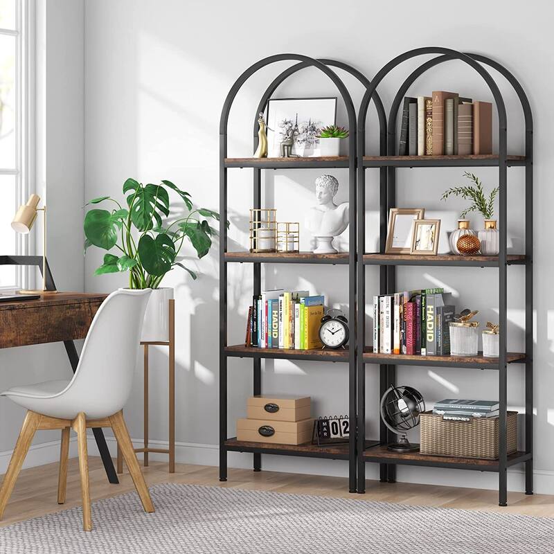 4-Tier Open Bookshelf, 70.8" Industrial Wood Bookcase Storage Shelves - Brown - 4 Tiers - 2PCS