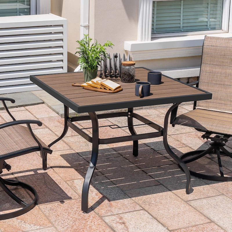 Outdoor Square Powder-Coated Metal Dining Table with Umbrella Hole