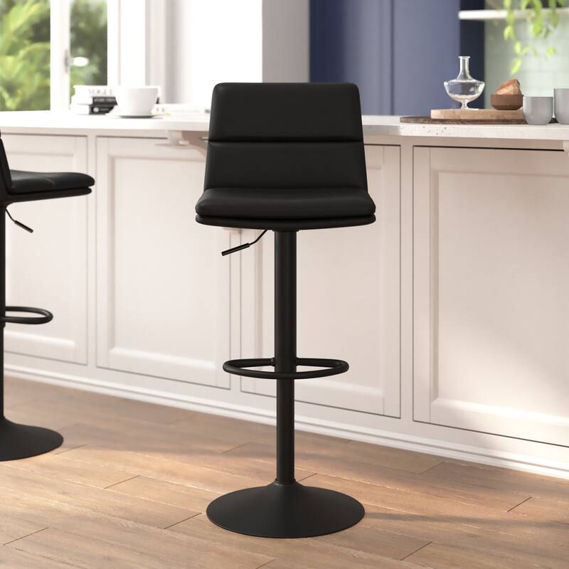 Set of 2 Commercial Armless Adjustable Height Barstools - Black/Black