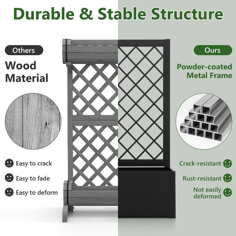 Gymax Raised Garden Bed with Trellis Metal Planter Box w/ Lattice for