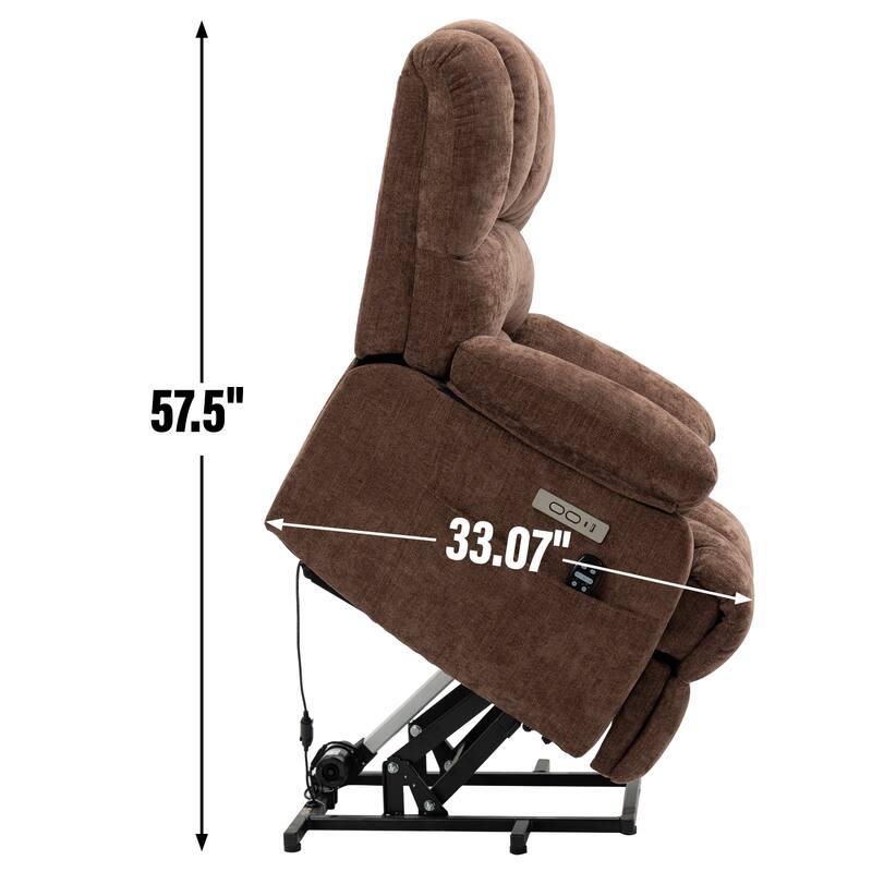 Roomfitters Oversized Power Lift Recliner Chair, Electric Massage Sofa with Heat & USB, Large Chenille Stand Up Armchair