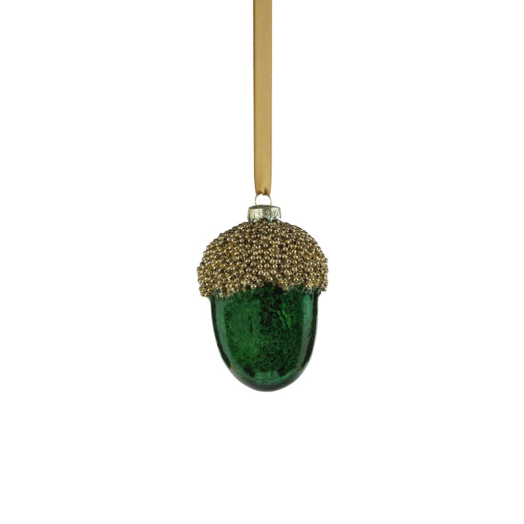 Glass Acorn Hanging Ornaments with Gold Beaded Cupule, Set of 12