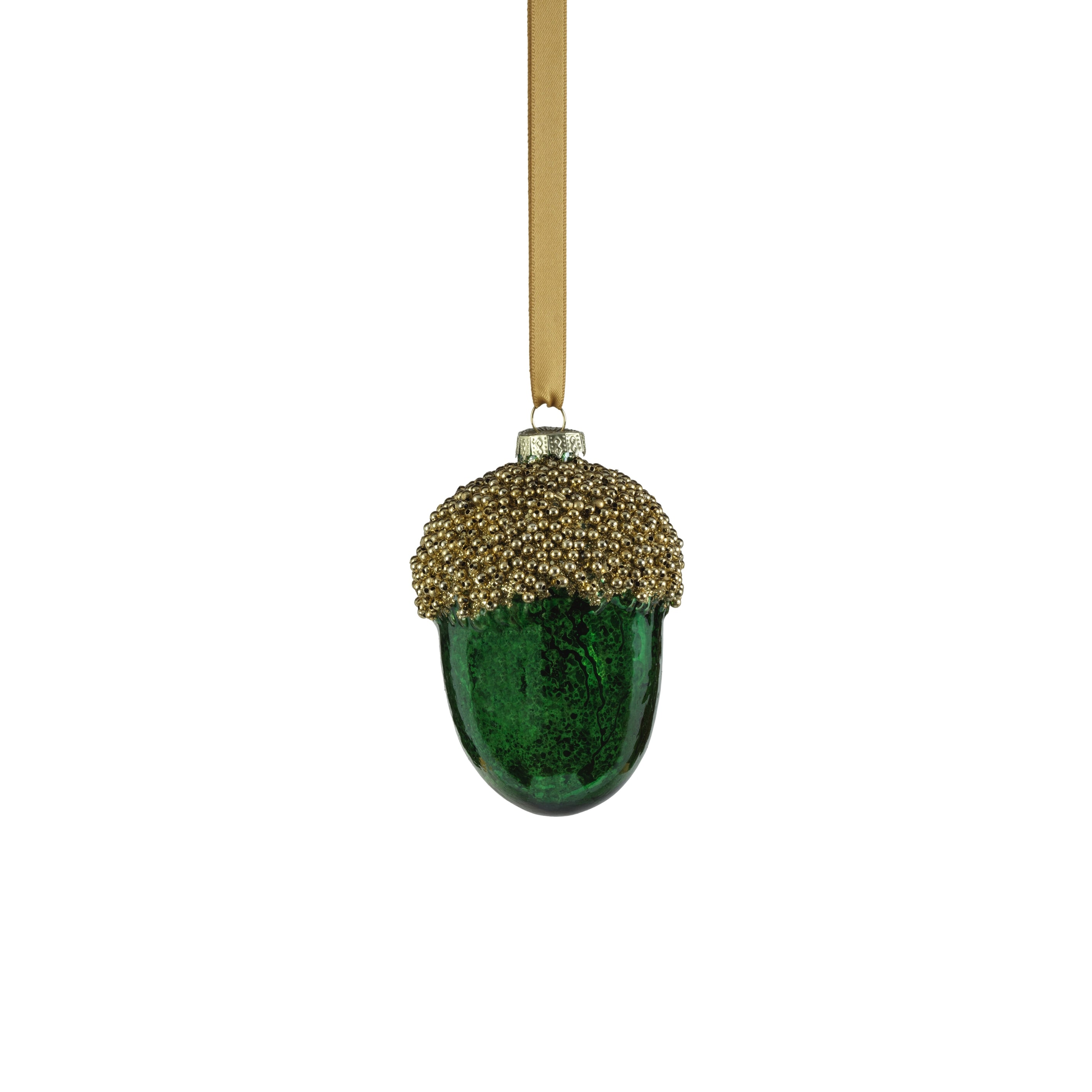 Glass Acorn Hanging Ornaments with Gold Beaded Cupule, Set of 12