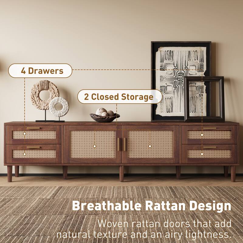 78 Inch TV Stand for TVs up to 85 inch, Media Console with 4 Drawers, Solid Wood Legs, Soft Closing Hinges, for Living Room