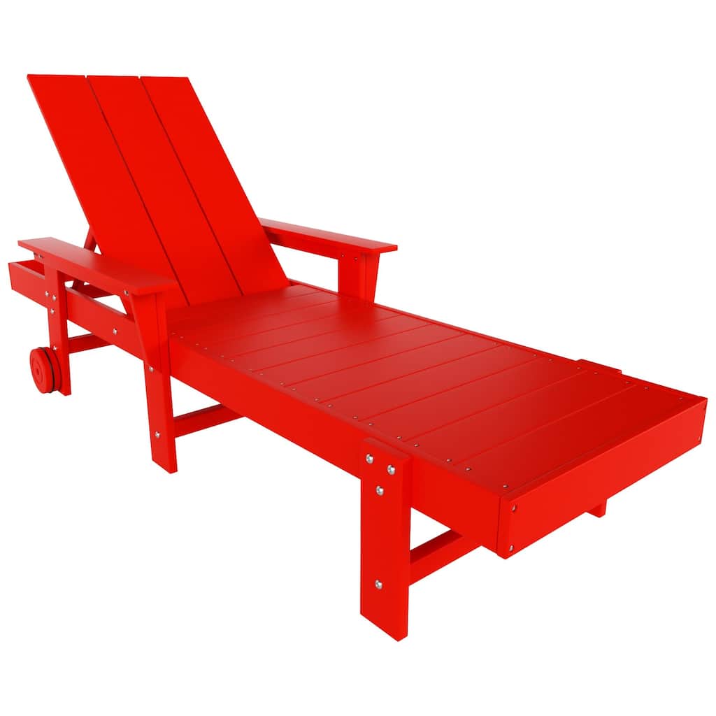 Shoreside Modern Poly Reclining Eco-Friendly All Weather Chaise Lounge With Arms & Wheels