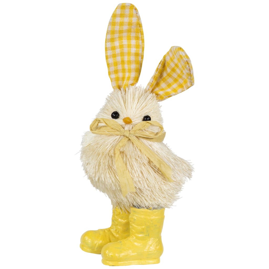 Chick with Plaid Rabbit Ears and Rainboots Easter Figurine - 7" - Yellow