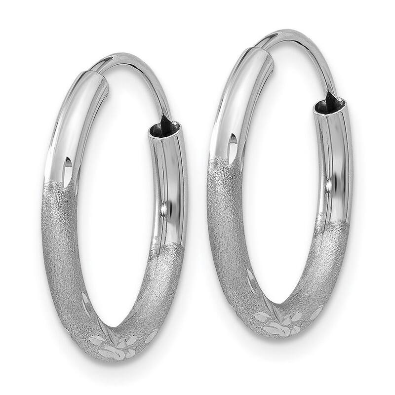 Curata 14k White Gold 2mm Satin Diamond-Cut 2x15mm Endless Hoop Earrings
