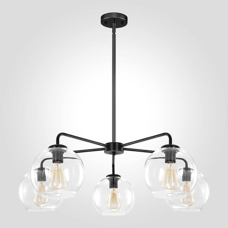 5-Light Modern Dimmable Sputnik Glass Globe Bubble Island Chandelier with Clear Glass Globe Shades