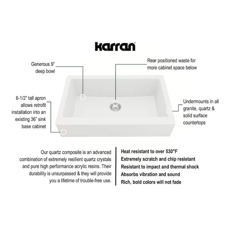 Karran USA QAR-740 Retrofit Farmhouse/Apron-Front Quartz/Granite 34"