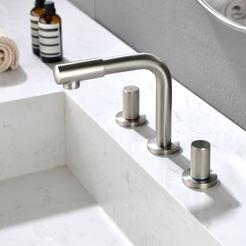 Widespread Bathroom Sink Faucet With Valve 8 Inch Double Handle Bathroom Faucets 3 Hole Modern Vanity Tap With 360 Swivle Spout